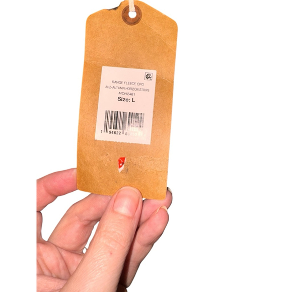 Men's Faherty range heavy pile fleece Shirt Jacket L Orange Blue Striped - Picture 4 of 4